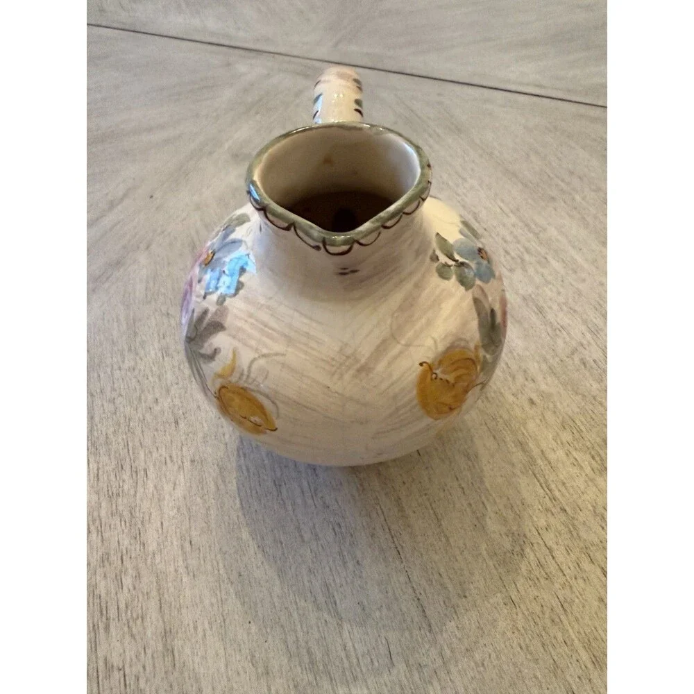 Vintage Ulmer Keramik Pitcher Hand-Painted Floral Art Pottery West Germany 1960s